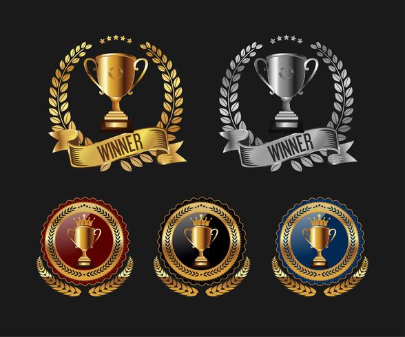 trophy with laurel wreath badge label. vector illustration