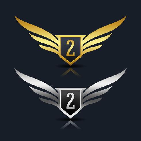 Wings Shield Number 2 Logo Template vector