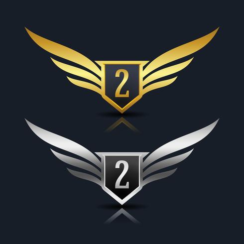 Wings Shield Number 2 Logo Template vector