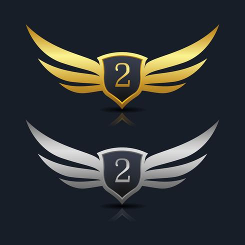 Wings Shield Number 2 Logo Template vector