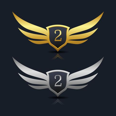 Wings Shield Number 2 Logo Template vector