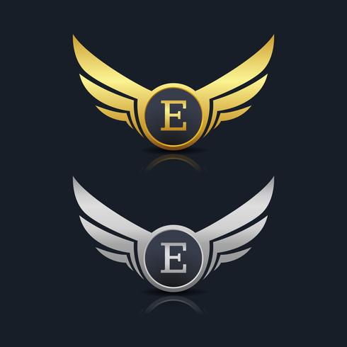 Wings Shield Letter E Logo Template vector