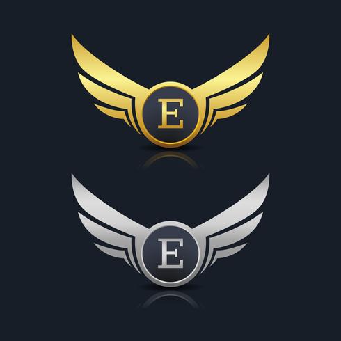 Wings Shield Letter E Logo Template vector