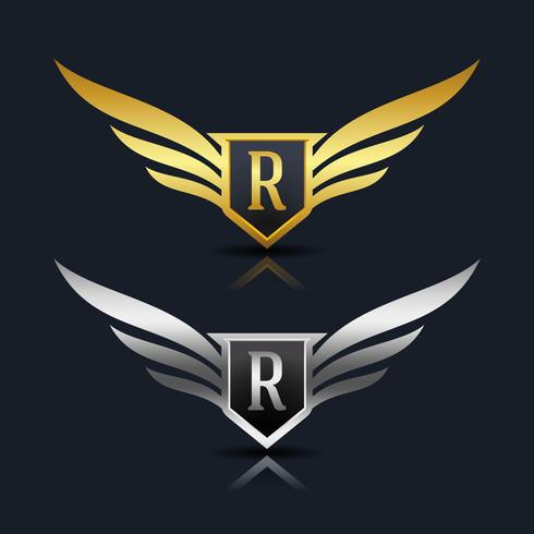 Wings Shield Letter R Logo Template vector