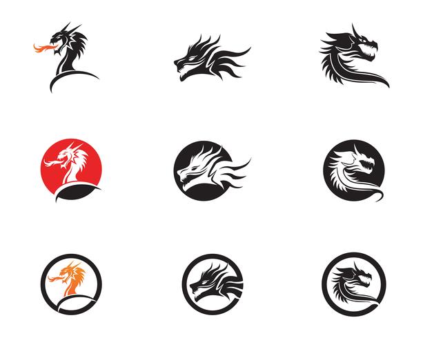 Head dragon flat color logo template vector illustration