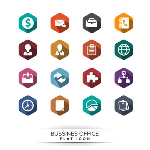 Basic business icon set. flat long shadow style vector