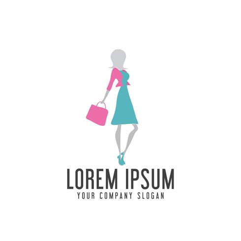 shoping woman logo design concept template vector