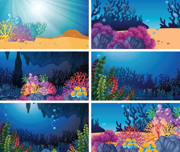 Set of underwater scene vector