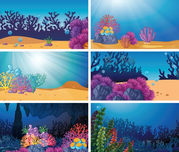 Set of underwater scene vector