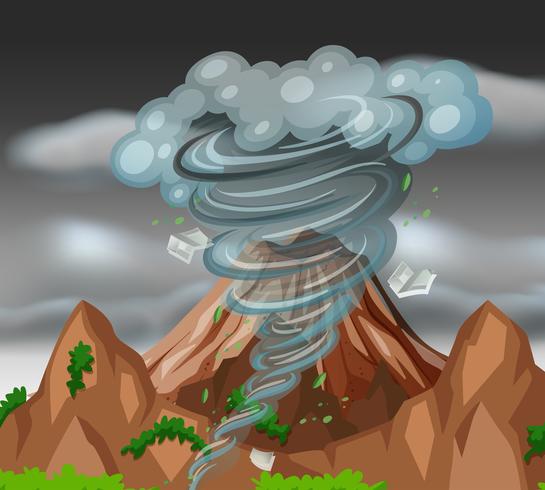 Tornado sobre las montañas vector