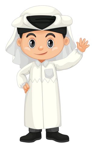 Boy in Qatar costume waving hand vector