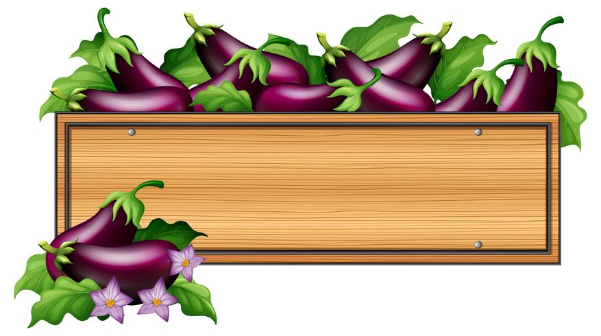 Wooden board with eggplants vector