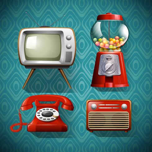 Vintage items on blue background vector