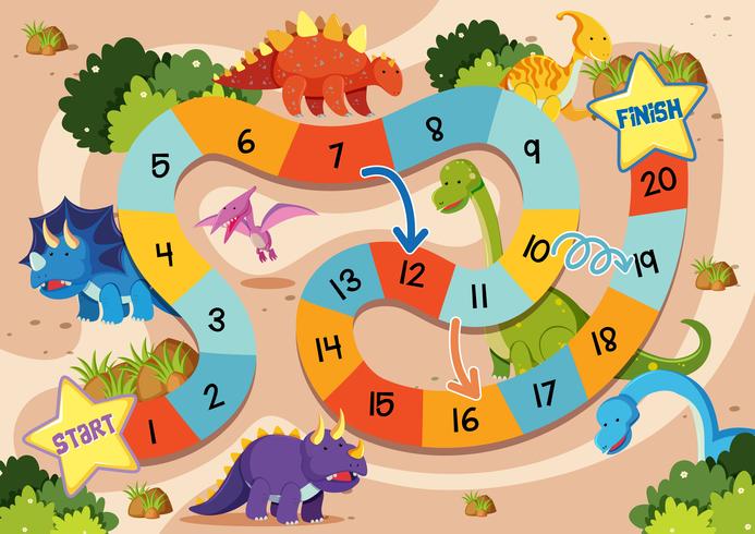 Plantilla de juego de mesa de dinosaurio plano vector