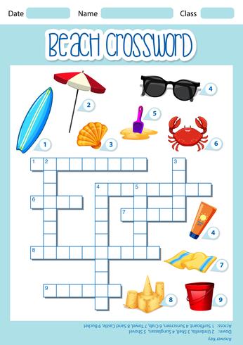 Beach element crossword template vector