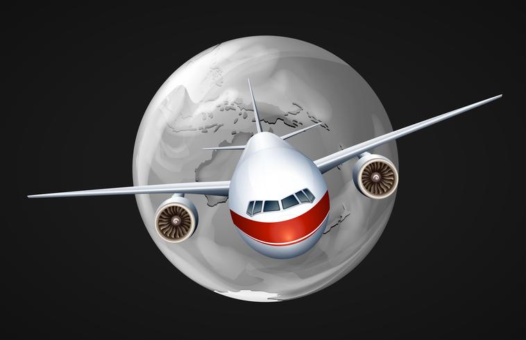 Un avión que viaja alrededor del mundo. vector