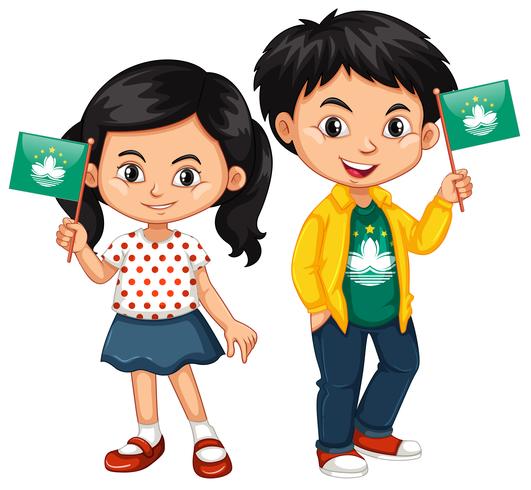 Boy and girl holding flag of Macau vector