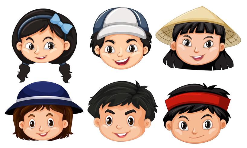 Diferentes rostros de niños asain vector