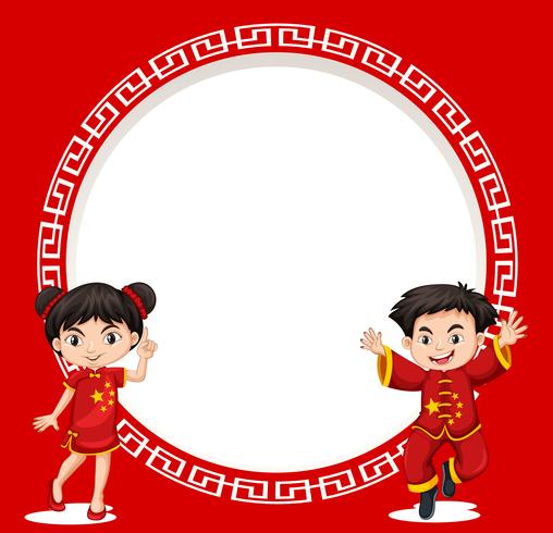 Frame design with Chinese boy and girl vector