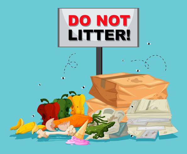 Do not litter sigh with lots of trash underneath vector