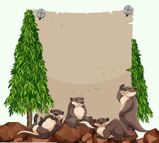 Beavers on the rock and blank paper vector