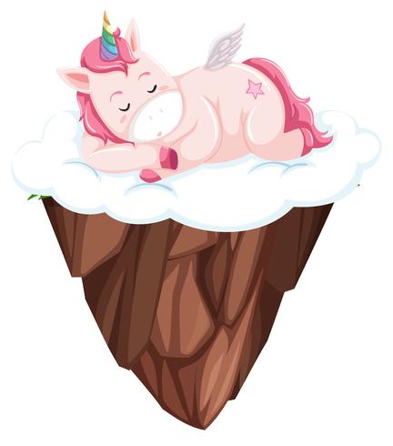 Un unicornio durmiendo en el cielo. vector