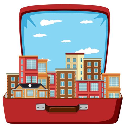 Urban building in suitcase vector