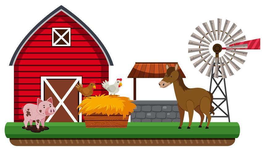 Animales y paisaje de granja. vector