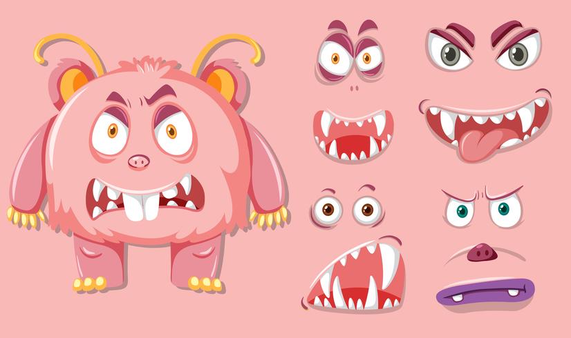 Pink monsater with different facial expression vector