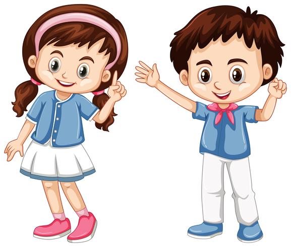 Niño y niña con cara feliz vector