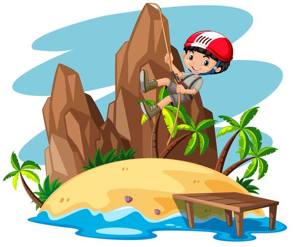 Boy climbing up the mountain vector