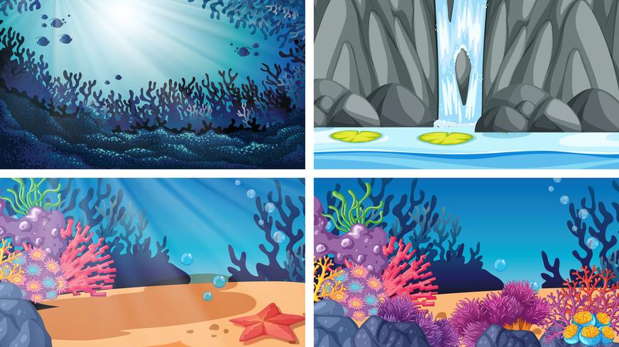 Set of different water scenes vector