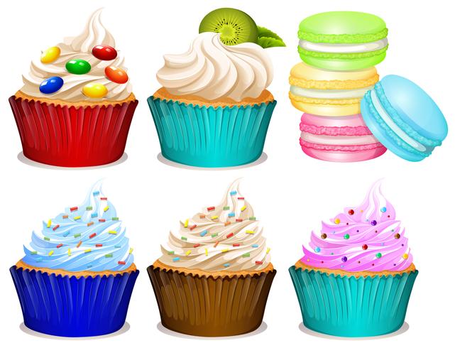 Diferentes sabores de cupcakes. vector