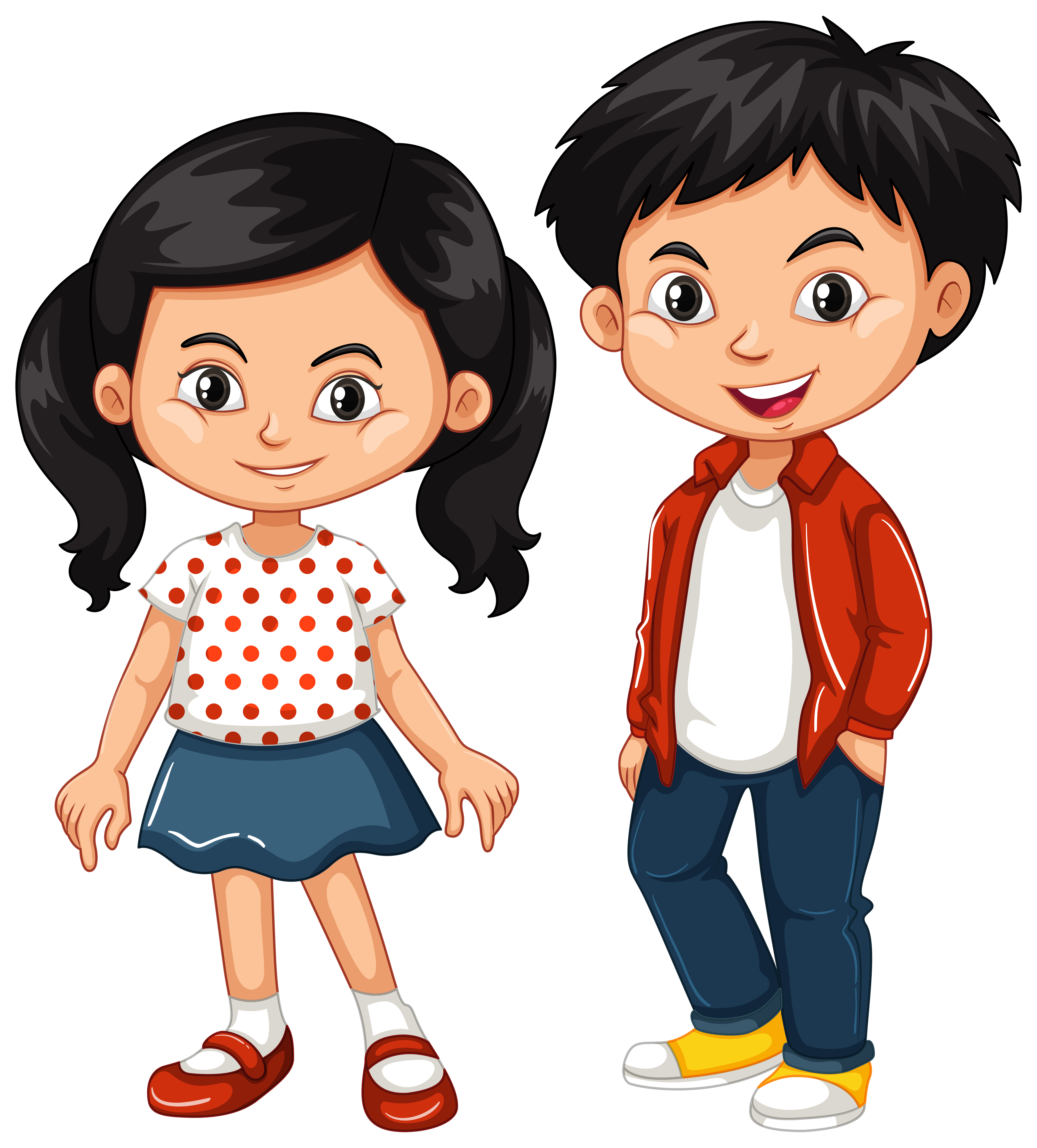 Asian Boy And Girl Standing Vector Art At Vecteezy