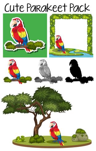 Cute pack of parakeet vector