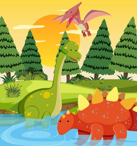 Flat dinosaur in nature vector