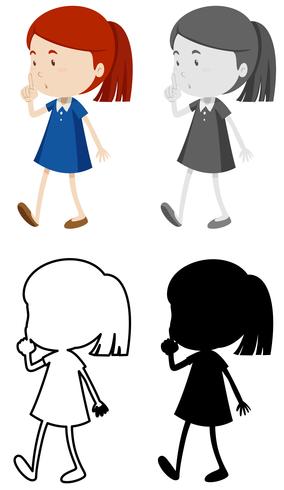 Set of girl with shh sign vector