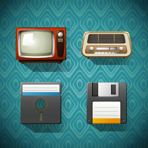 Four vintage items on blue background vector