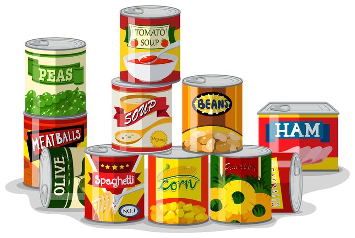 Different types of canned food vector