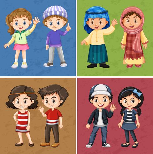 Four color backgrounds with happy children vector