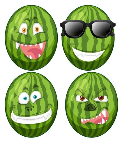 Set of watermelon faces vector
