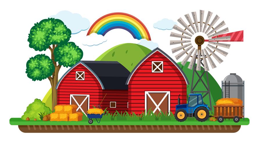 Farm scene with tractor and hay vector