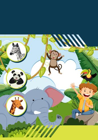 A template with boy and wild animals vector