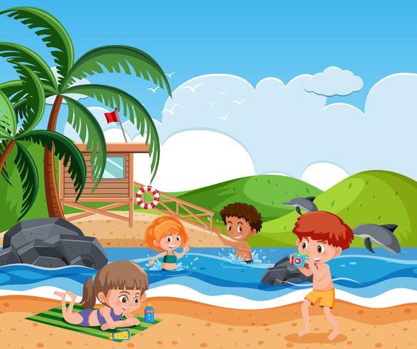 Niños en la playa vector