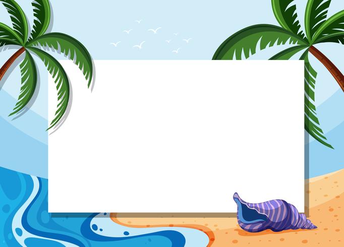 Border template with coconut trees and shell on beach vector