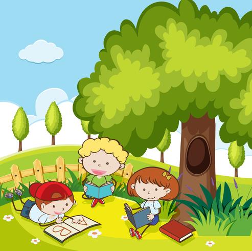 Students Reading a Book in the Park vector