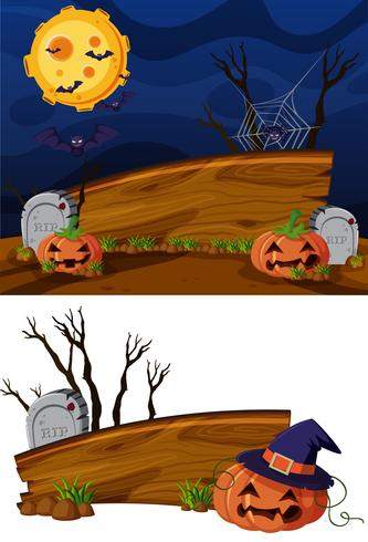 Wooden sign template with halloween theme background vector