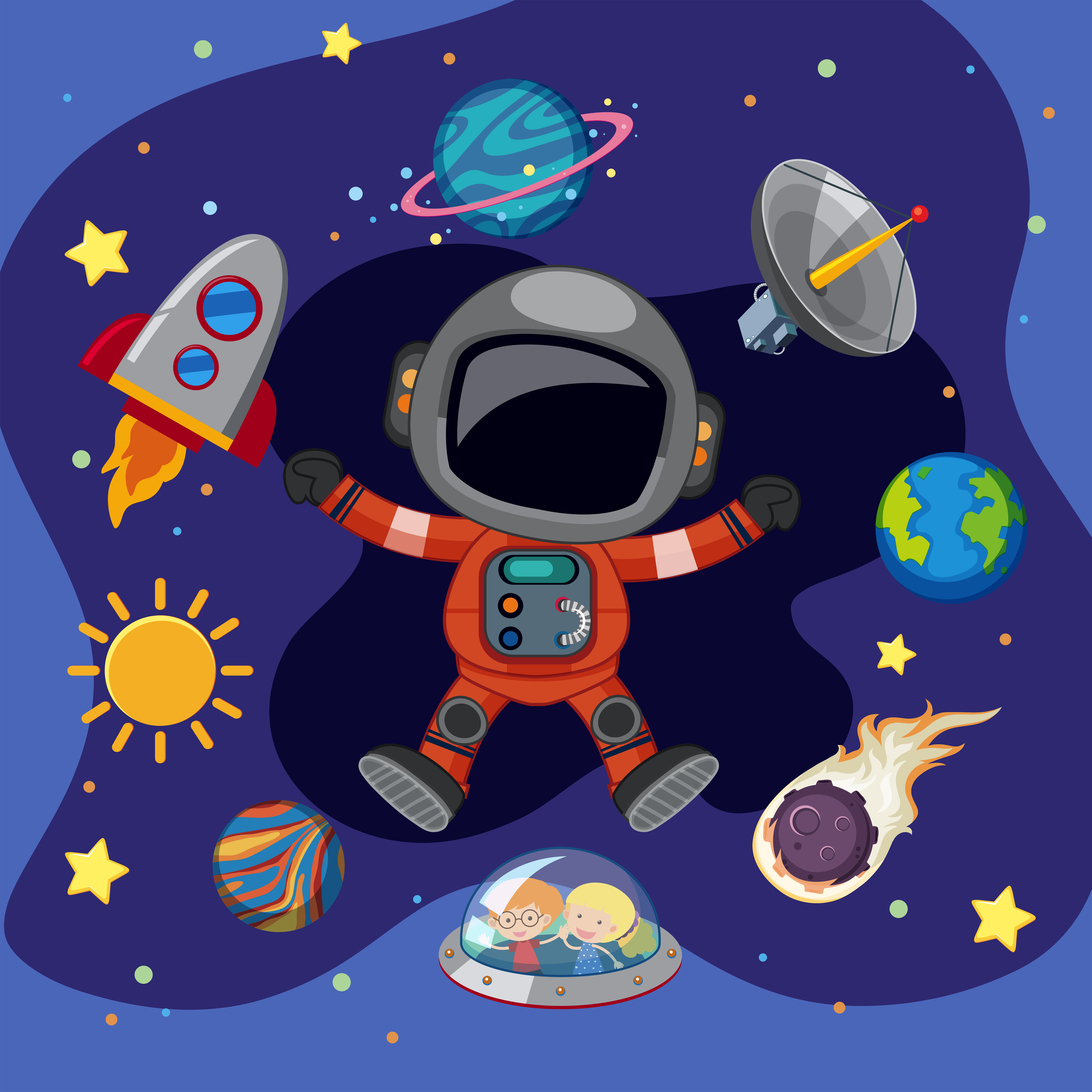 Astronaut and spaceship in space 605792 - Download Free Vectors