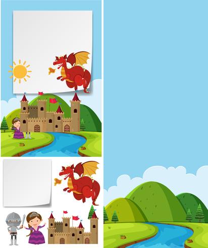 Border template with red dragon over castle vector