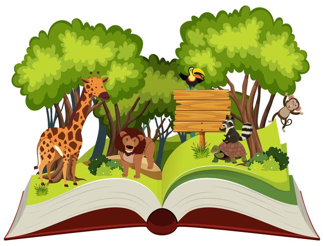 Wild animal and jungle theme pop up book vector